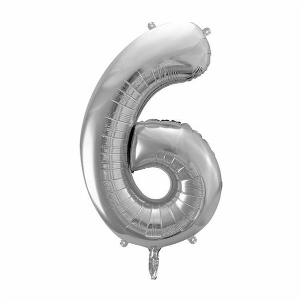 Party Deco Foil balónek Číslo 6, 86cm, stříbrný univerzální