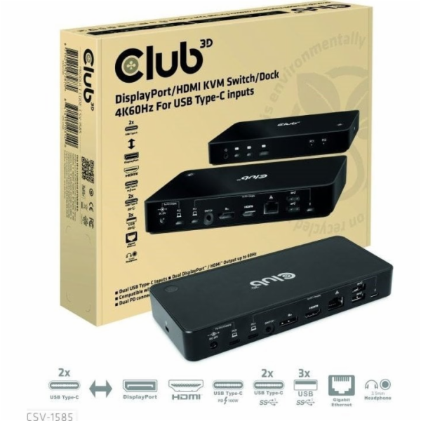Club3D Dokovací stanice DisplayPort / HDMI KVM Switch, US...