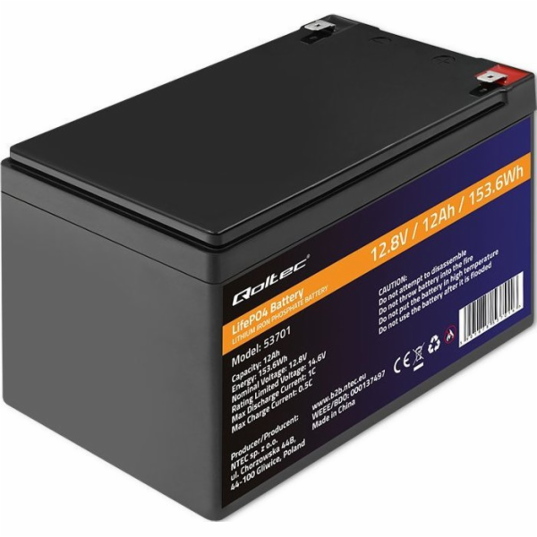 Qoltec LiFePO4 Lithium Iron Phosphate Baterie | 12,8V | 1...