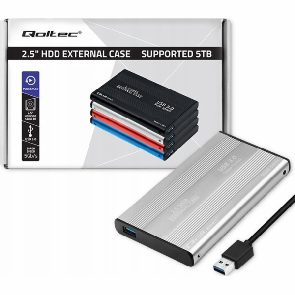 Qoltec Bydlení | HDD SSD 2,5" SATA3 | USB 3.0 | Stříbrný