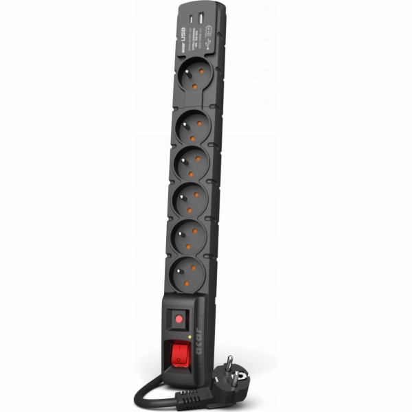 Acar Napájecí proužek S6 USB A+C 3M 6X 230V PD3.0 QC černý