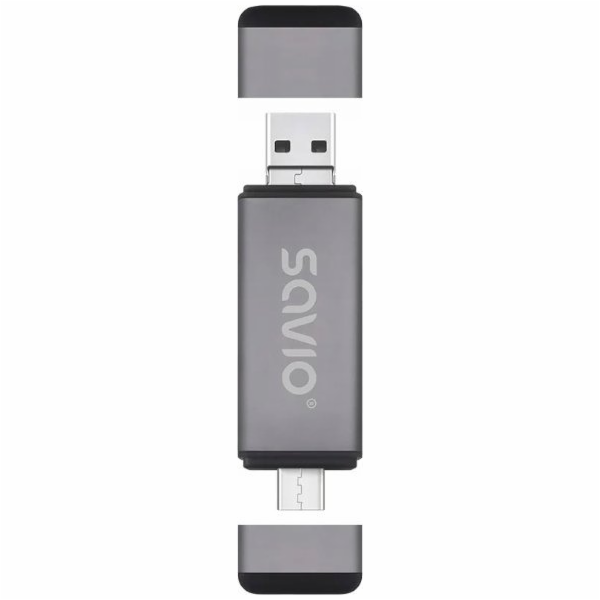 Savio Čtečka SD karet 3v1, USB-C + USB-A 2.0 + Micro USB,...