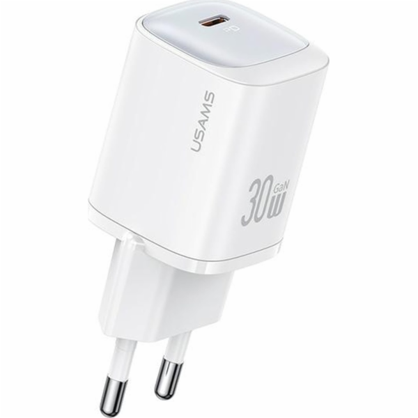 USAMS 30W GaN USB-C rychlé nabíjení nástěnná nabíječka bílá
