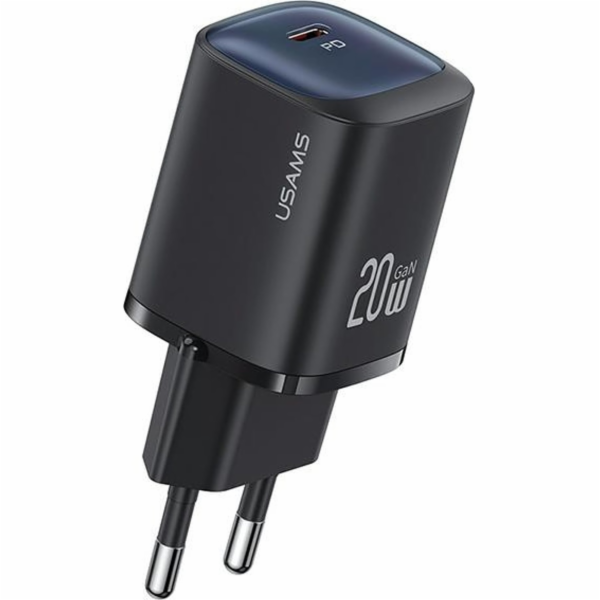 USAMS 20W GaN USB-C rychlé nabíjení nástěnná nabíječka černá