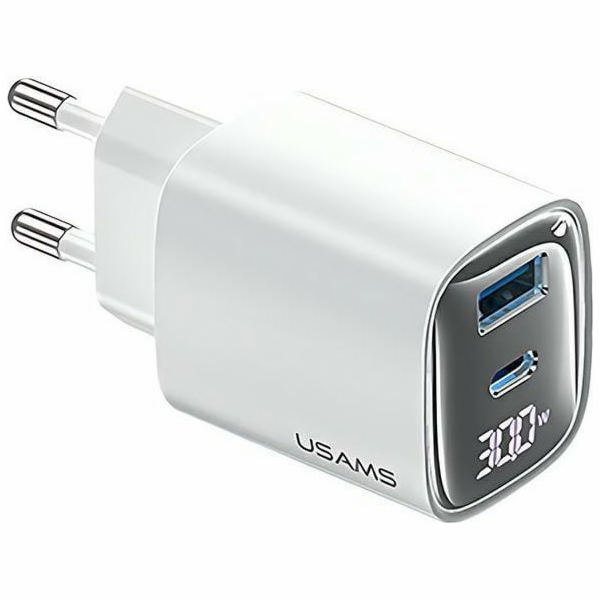 USAMS 30W GaN LED USB+USB-C CC229 rychle nabíjecí nástěnn...