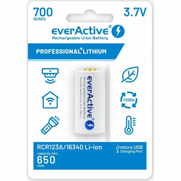 everActive 16340 3,7V Li-ion baterie 700 mAh micro USB