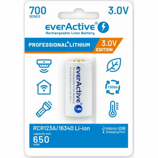 everActive 16340 3V Li-ion baterie 700 mAh micro USB