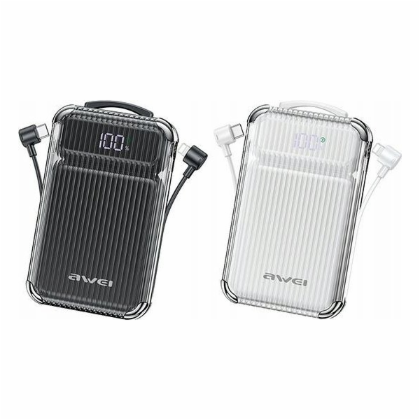 AWEI Powerbanka 10000mAh 22,5W P89K vestavěné kabely USB-...