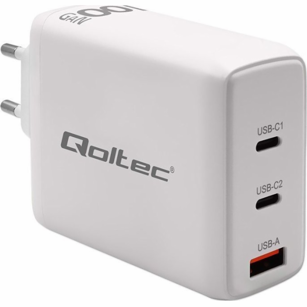 Qoltec 100W síťová nabíječka GaN | 5-20V | 1,5-3A | 2xUSB...