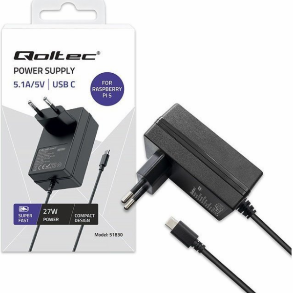 Qoltec Super FAST PD nabíječka pro Raspberry PI 5 | USB-C...