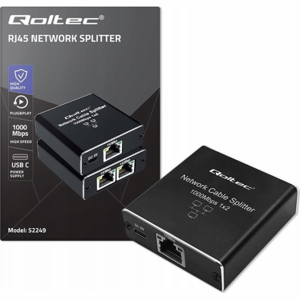 Qoltec Splitter mini SWITCH 1x2 port RJ45 | 1000 Mbps | U...