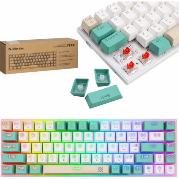 Defender  VEXX GK-084 Mechanická klávesnice RGB podsvícen...
