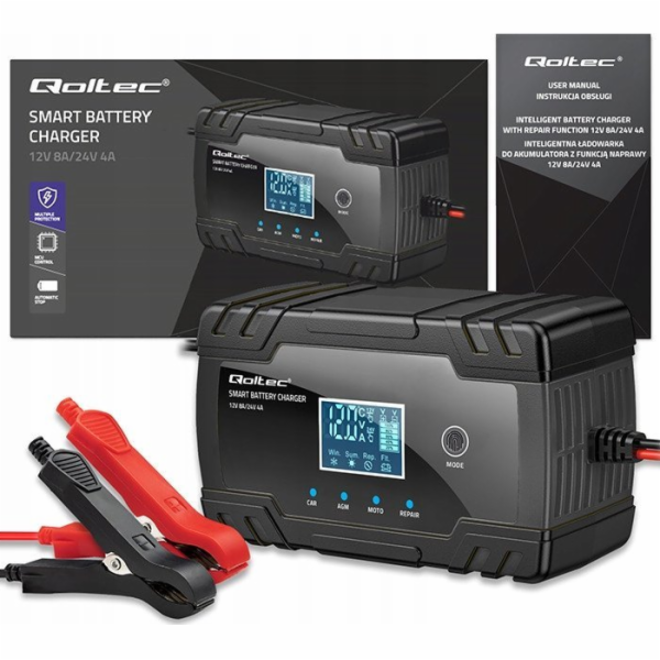Qoltec Inteligentní mikroprocesorová nabíječka 12V 8A | 2...
