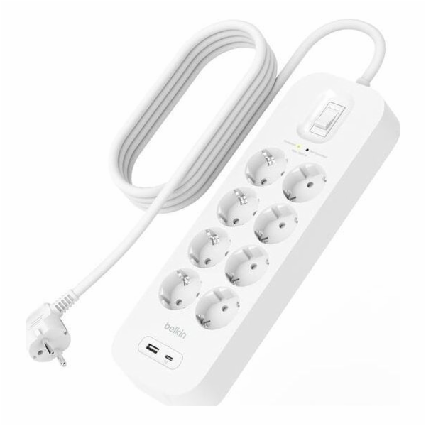 Belkin SurgePlus přepěťová ochrana 8x schuko 1xUSB-A 1xUS...