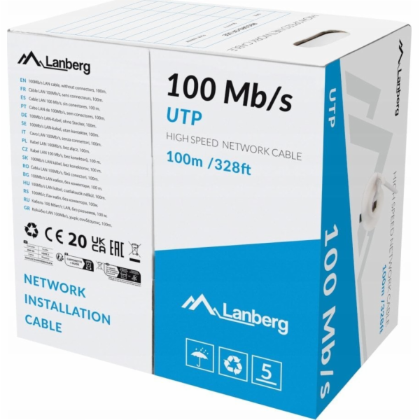 Lanberg LAN kabel UTP 100MB/S CCA drát 100M šedý