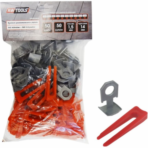 AWTools Systém vyrovnávání dlaždic 7-14mm klíny 50ks + kl...