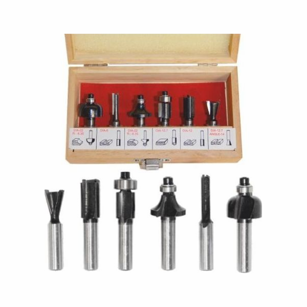 Řezačky na dřevo AWTools, sada 6 kusů, stopka 8 mm (AW40512)