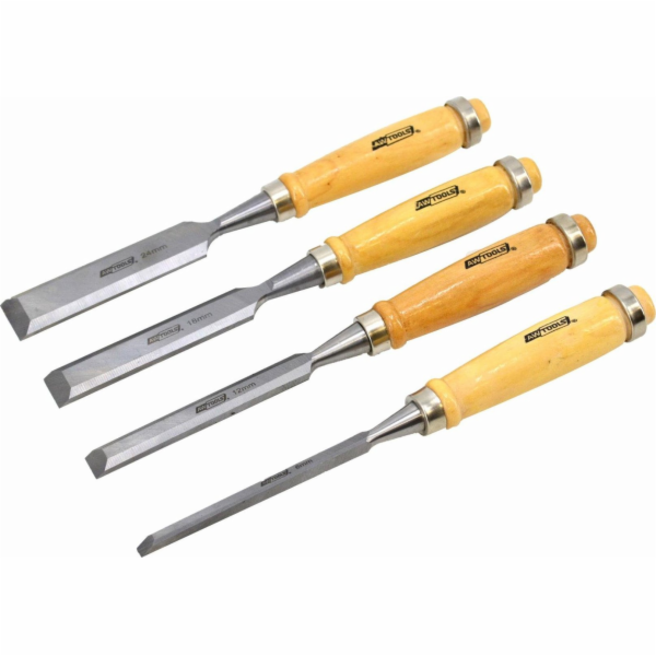 AWTools SADA DLÁTEK S DŘEVĚNÝMI RUKAMI 4 KUSY 6/12/18/24 MM