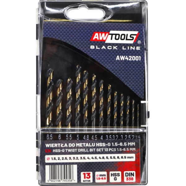 AWTools vrtačka DRILL METAL HSS M2 SET. 13PCS/1,5 – 6,5MM...