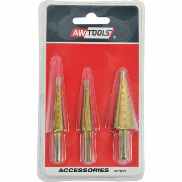 AWTools Vrtačka HSS-CINOVÝ KROKOVÝ VRTÁK SADA 3 / 3-12 mm...