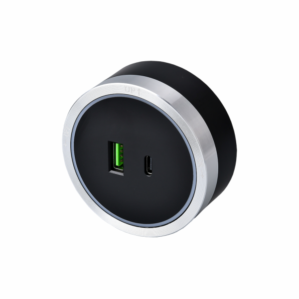 Viking zásuvkový modul A60, 1x USB-A, 1x USB-C, PD, stříb...