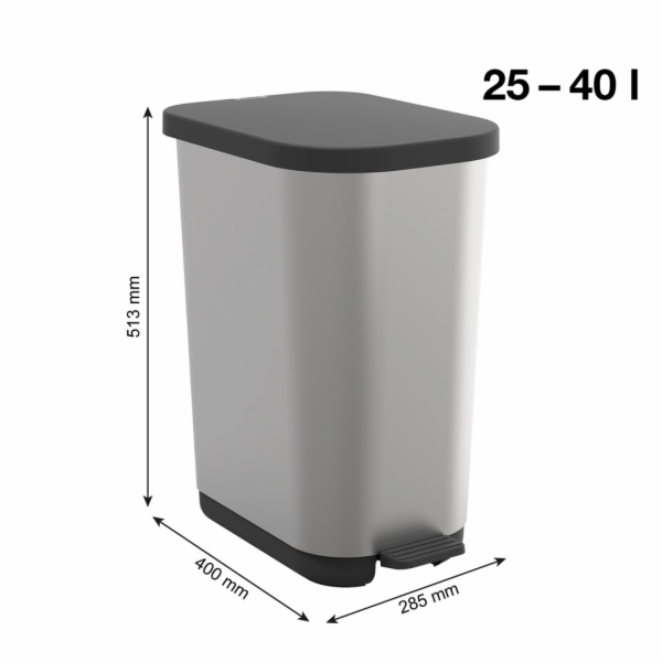ROTHO Ribo Silver - odpadkový koš s pedálem – 35l