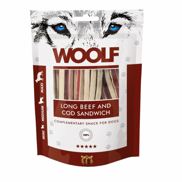 WOOLF Long Beef and Cod Sandwich - pamlsek pro psa - 100g
