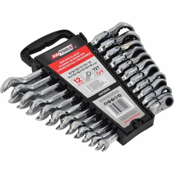 AWTOOLS RAČŇOVÉ OTEVŘENÉ KLÍČE, SPOJENÉ, SADA 12 ks. 8-19 mm