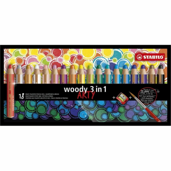 Stabilo Woody Arty tužky 3v1 18 barev + ořezávátko (381315)