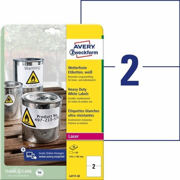 Etikety AVERY Avery Zweckform 210mm x 148mm, A4, matné, b...
