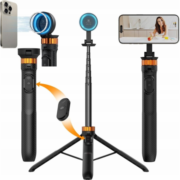 Selfie tyč Kf Selfie Stick stativ 162cm Magnetický Magsaf...