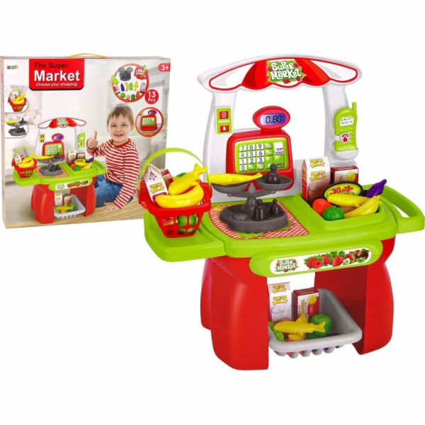 LeanToys Set Supermarket Nákupní košík Měřítko Potraviny