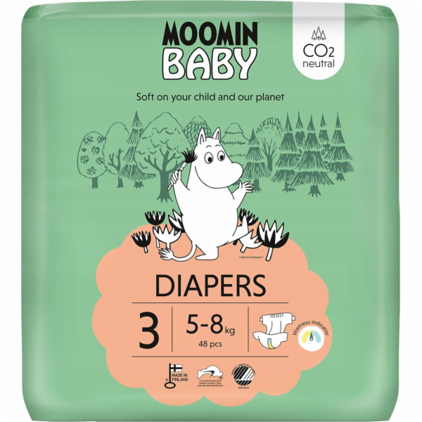 Muumi MOOMIN Baby, 3 MIDI plenky (5-8 kg), 48 ks. EKO