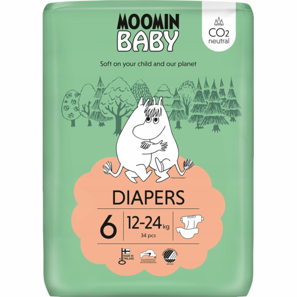 Muumi MOOMIN Baby, Pleny 6 JUNIOR (12-24kg), 34 ks. EKO