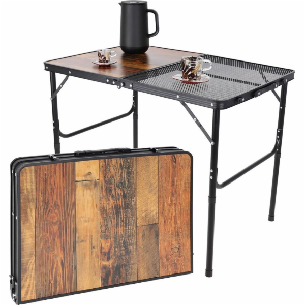 vidaXL SKLÁDACÍ KEMPINGOVÝ STŮL 90X60X36-68CM OCELOVÁ SÍŤ...
