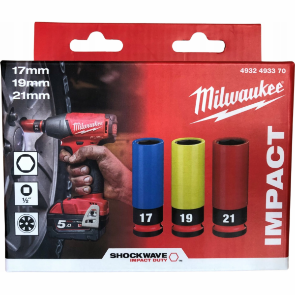 Milwaukee MILWAUKEE NÁRAZOVÁ ZÁSUVKA NA RÁFEK 1/2 SADA 3 ks