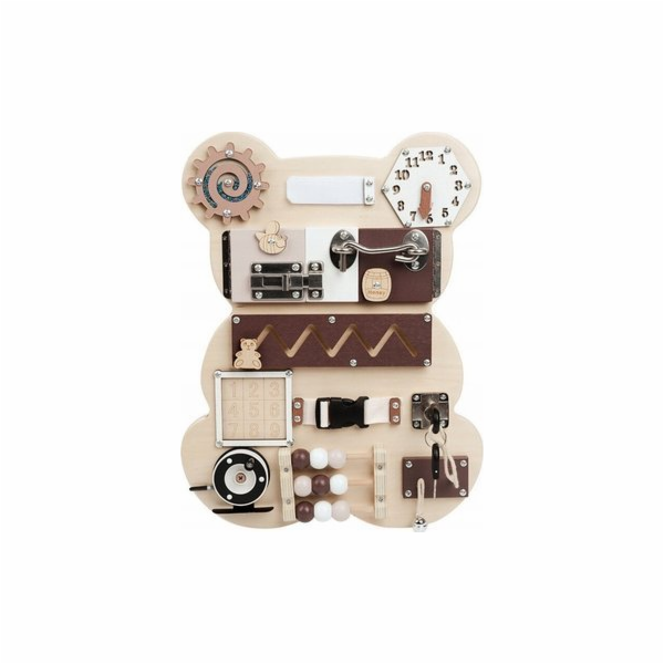 LeanToys Senzorická manipulační deska Medvídek dřevěná 14 El