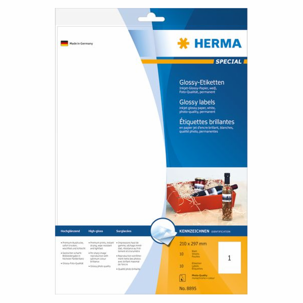 Herma InkPrint 8895 lesklé štítky, A4, 210 x 297 mm, lesk...