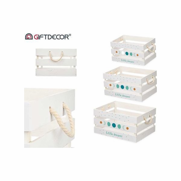 Giftdecor Dřevěné krabičky bílé s uchy MOON, 3 kusy