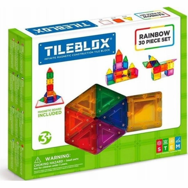 Magformers TILEBLOX RAINBOW SET 30 ks. S MAGNETICKOU DESKOU