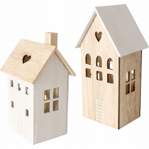Boltze Dřevěná dekorace s osvětlením, 2 domy, ALDEA