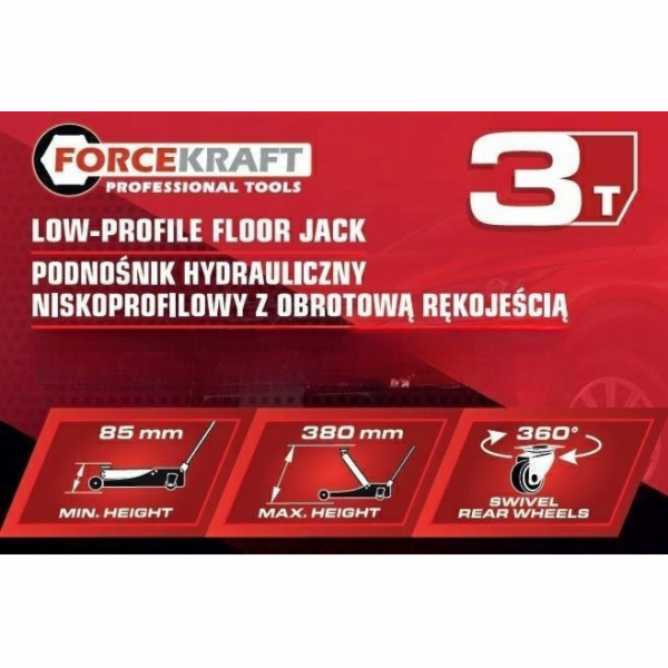 Nízkoprofilový hydraulický zvedák Forcekraft 3t s otočnou...