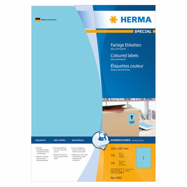 Barevné etikety Herma 4403, A4, samolepící, 210 x 297 mm,...