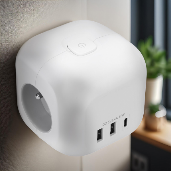 Solight rozbočka kostka, 3x 16A + USB A+C, bílá, vypínač ...