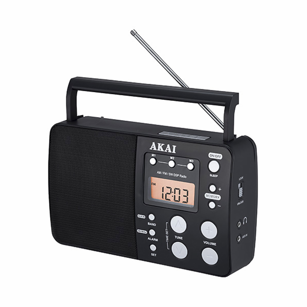 Rádio AKAI, APR-200, přenosné, FM/AM/SW, LED displej, DC6...
