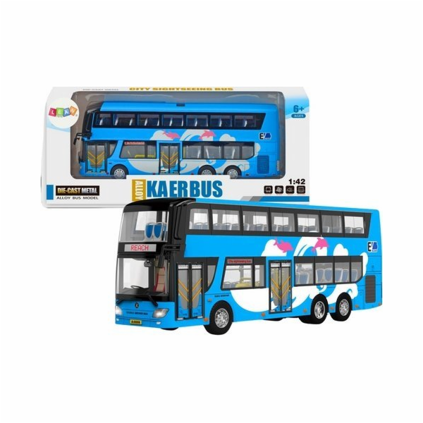 Dvoupatrový turistický autobus LeanToys 1:42 Kov světle m...