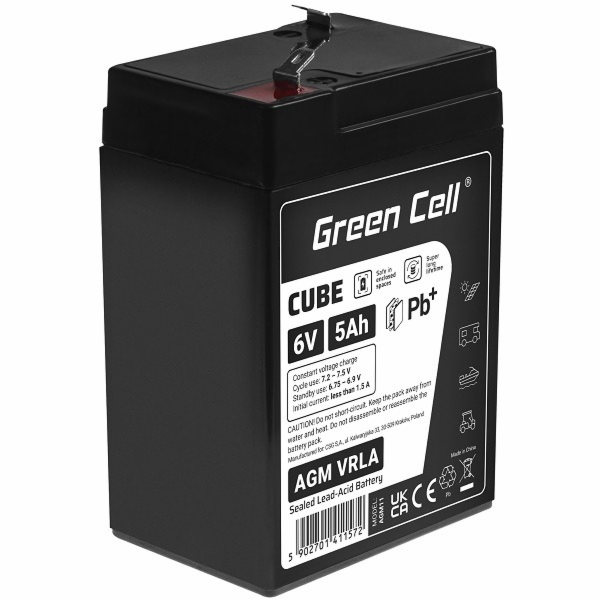 Green Cell CUBE AGM IP54 6V 5Ah VRLA Battery Gel deep cyc...