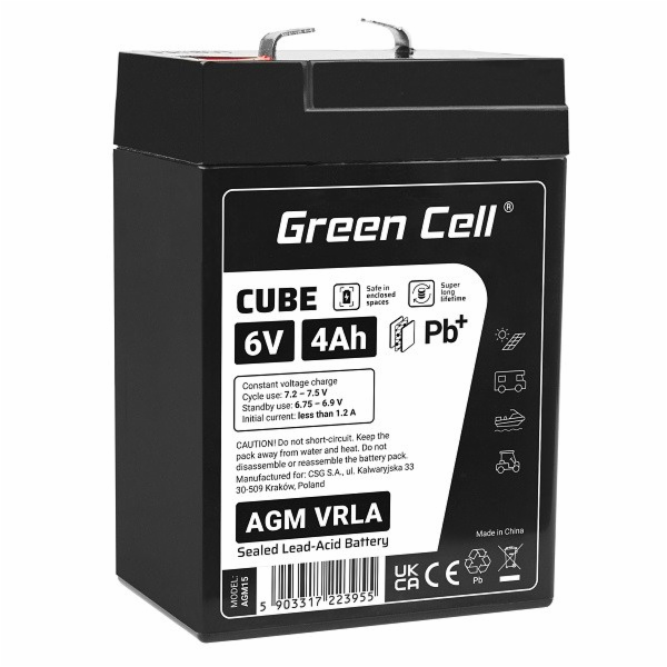 Green Cell Cube AGM VRLA IP54 6V 4Ah maintenance-free bat...