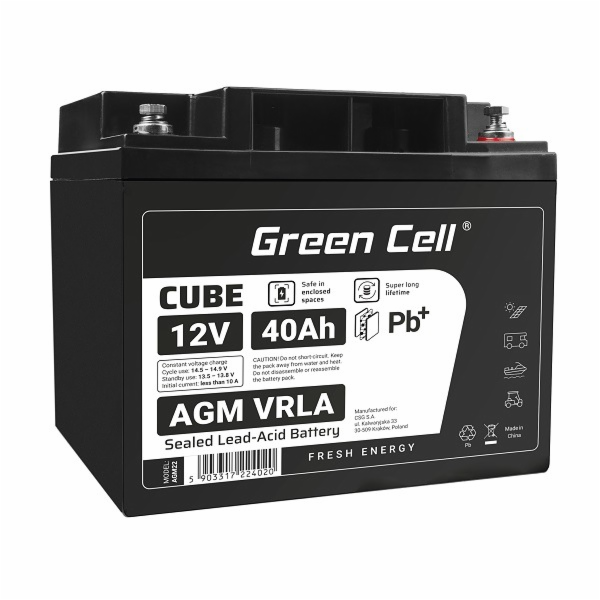 Green Cell CUBE AGM IP54 12V 40Ah VRLA Battery Gel deep c...