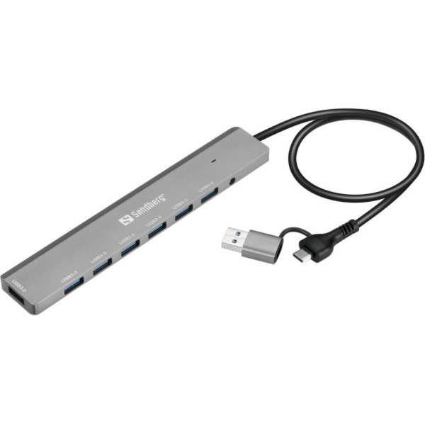 Sandberg USB-C/A na 7× USB-A Hub, hliníkový rozbočovač se...